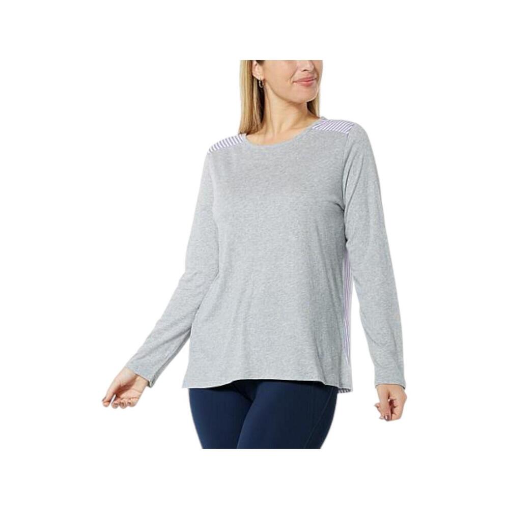 Lacey Chabert Women's Mixed Media Long Sleeve Top Gray - Regular